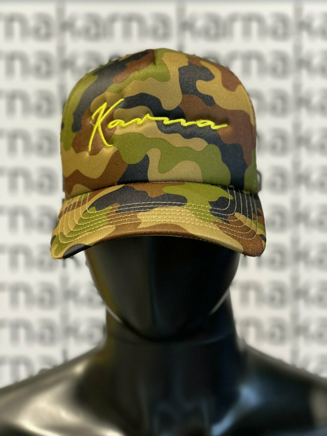 KARNA SPORTS EMBROIDERED  CAMO TRUCKER CAP - ONE SIZE