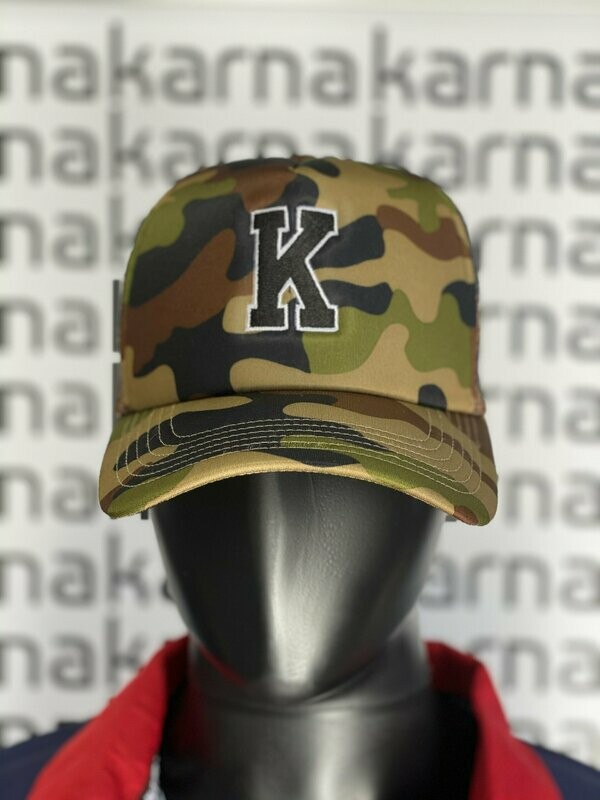 KARNA SPORTS "K" EMBROIDERED CAMO TRUCKER CAP ONE SIZE