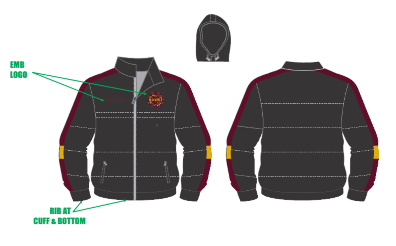 CARDIFF HAWKS AFL CLUB PADDED PUFFER JACKET - CUSTOM PRODUCT