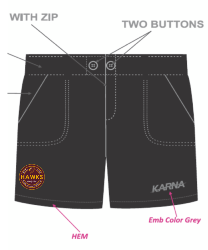 CARDIFF HAWKS AFL BLACK TAILORED STRETCH FIT SHORTS WITH POCKETS - UNISEX
