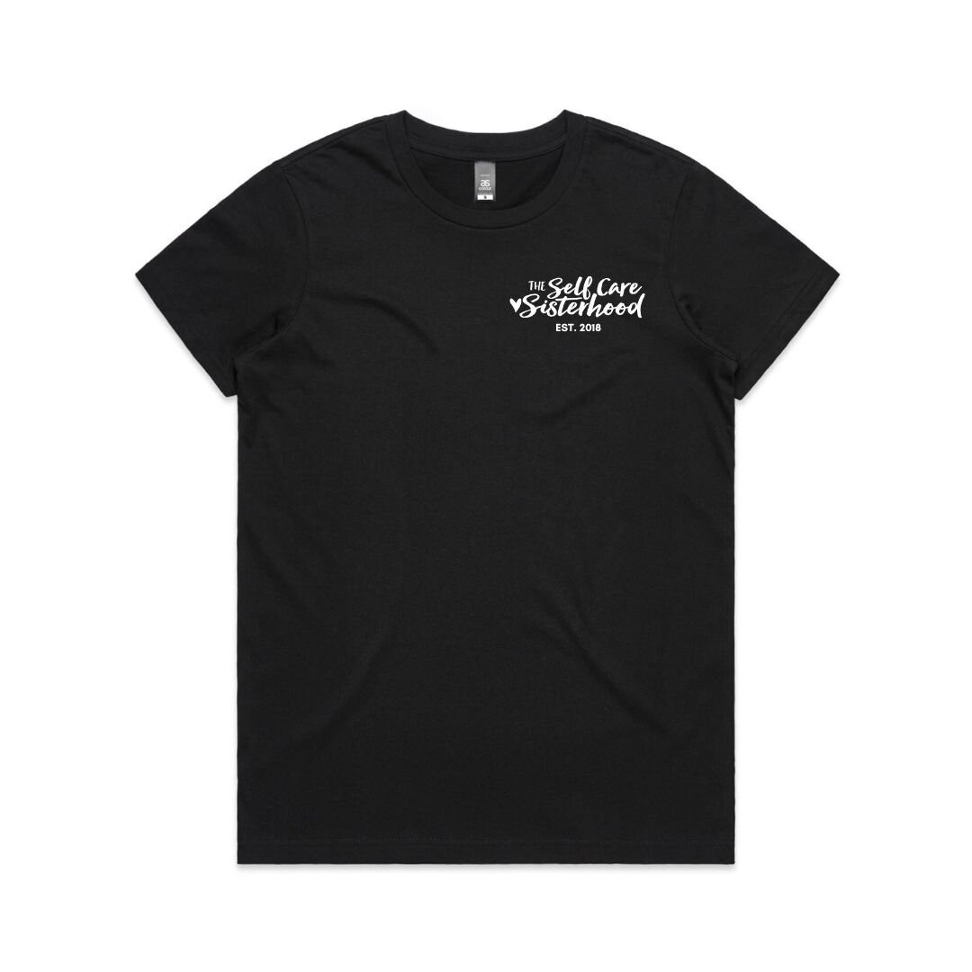 SISTERHOOD TEE WITH SMALL FRONT LOGO