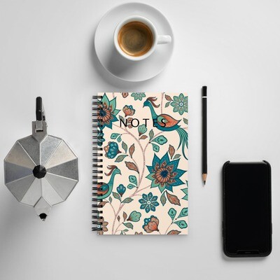 Floral Bird Spiral Notebook in Peach