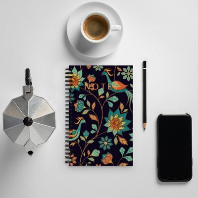 Floral Bird Spiral Notebook in Navy