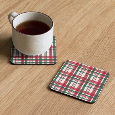 Holiday Plaid Cork-back coaster
