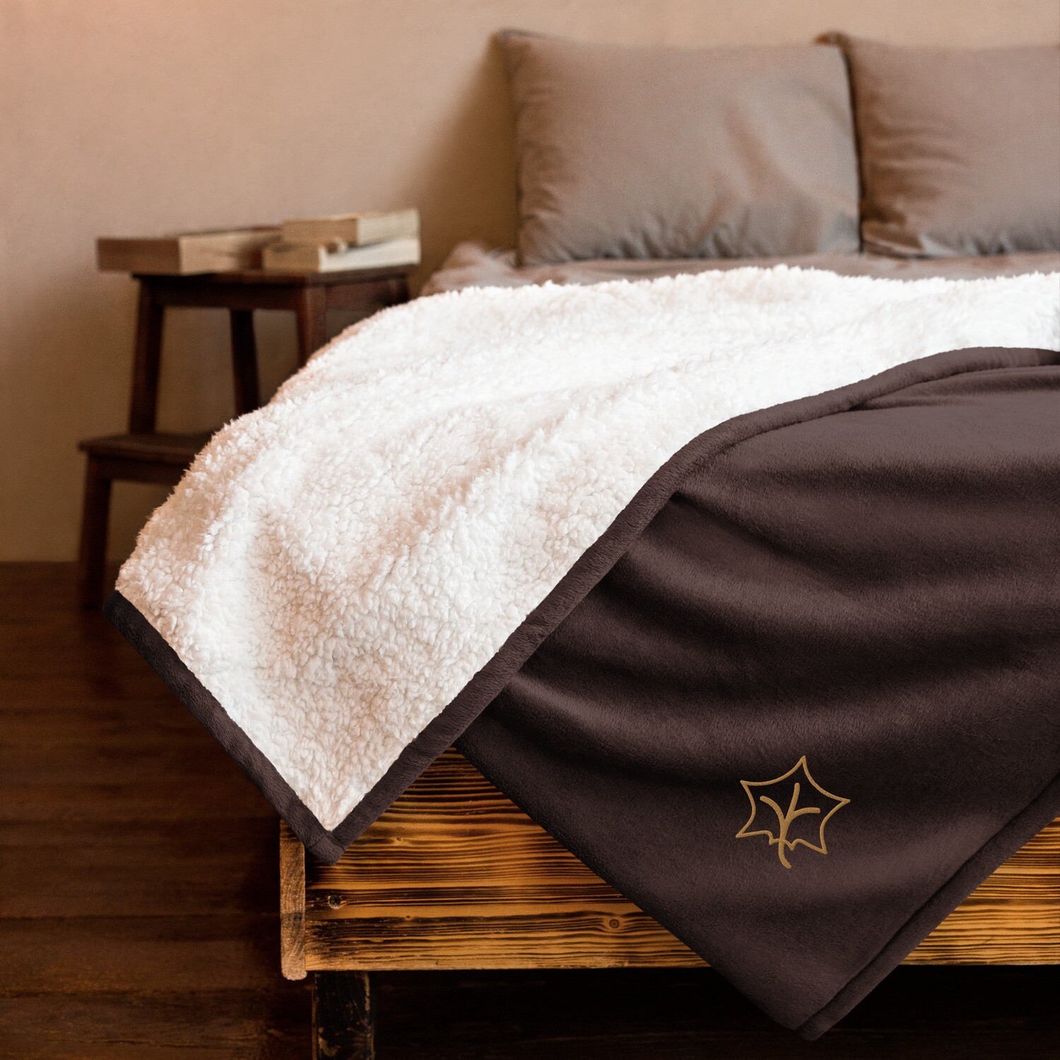 Gold Fall Leaf Premium Sherpa Brown Blanket