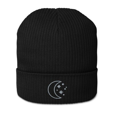 Silver Moon and Stars Organic Ribbed Beanie