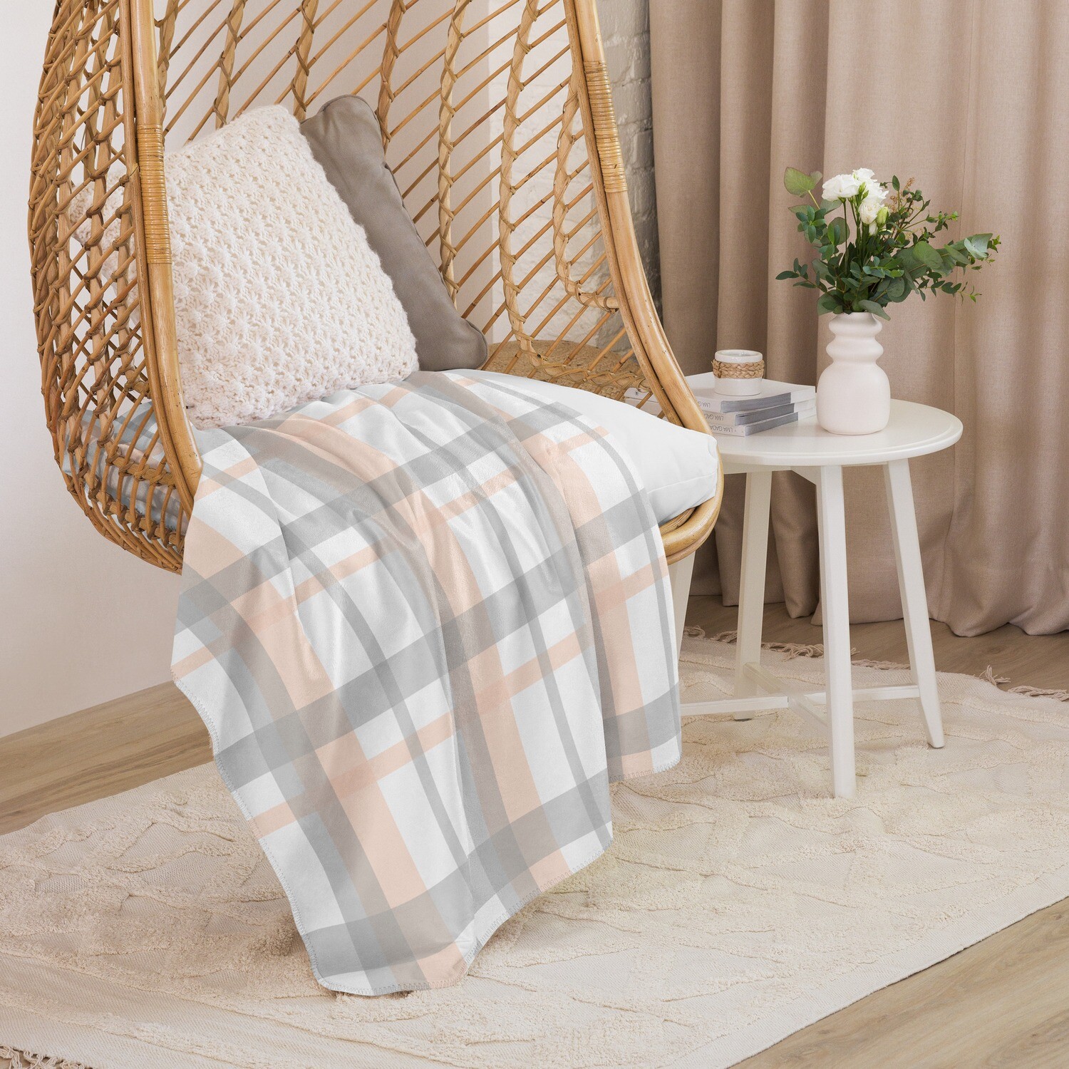 Pale Plaid Sherpa Blanket
