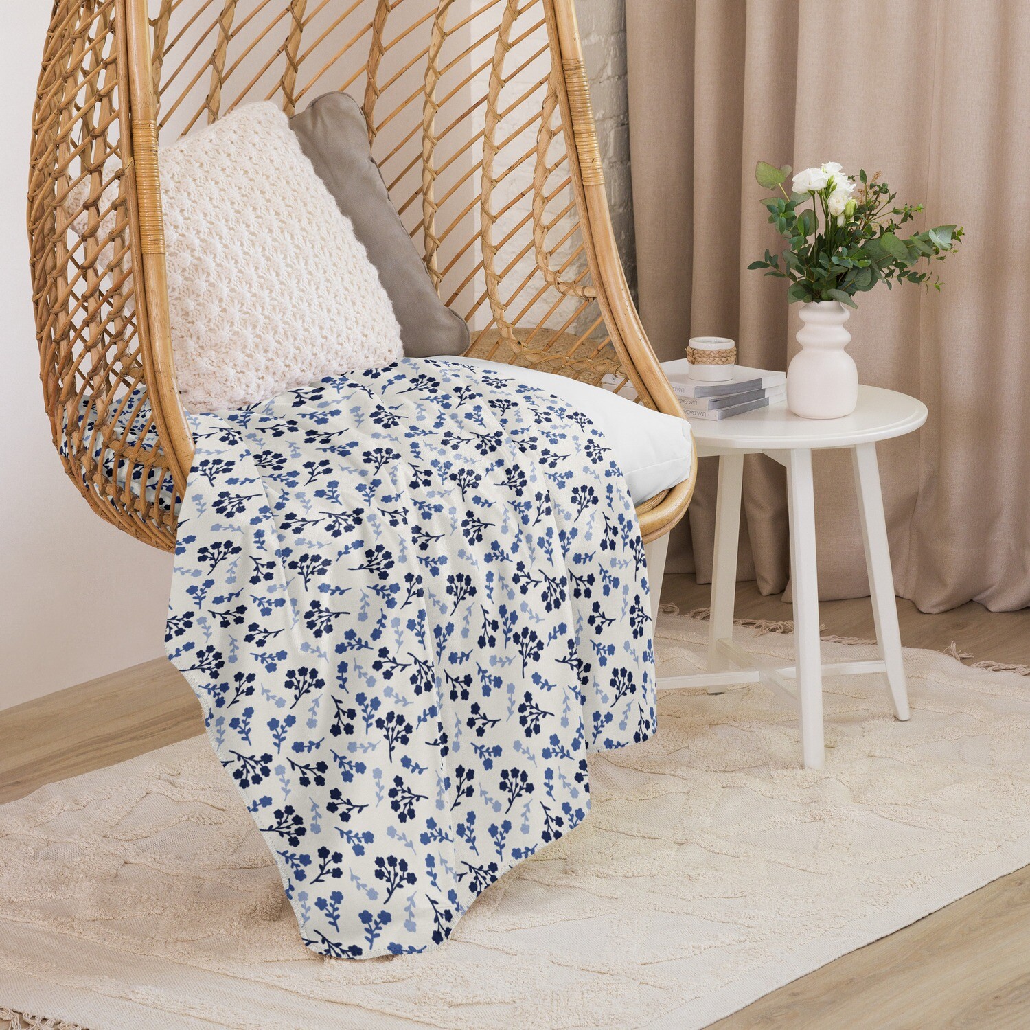 Blue Florals Sherpa Blanket