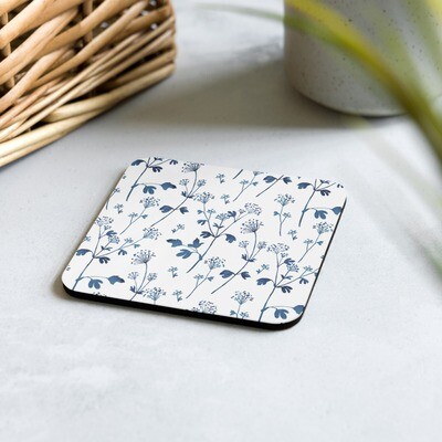 Blue Delicate Flowers Cork-back coaster