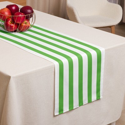 Green and White Striped Table Runner