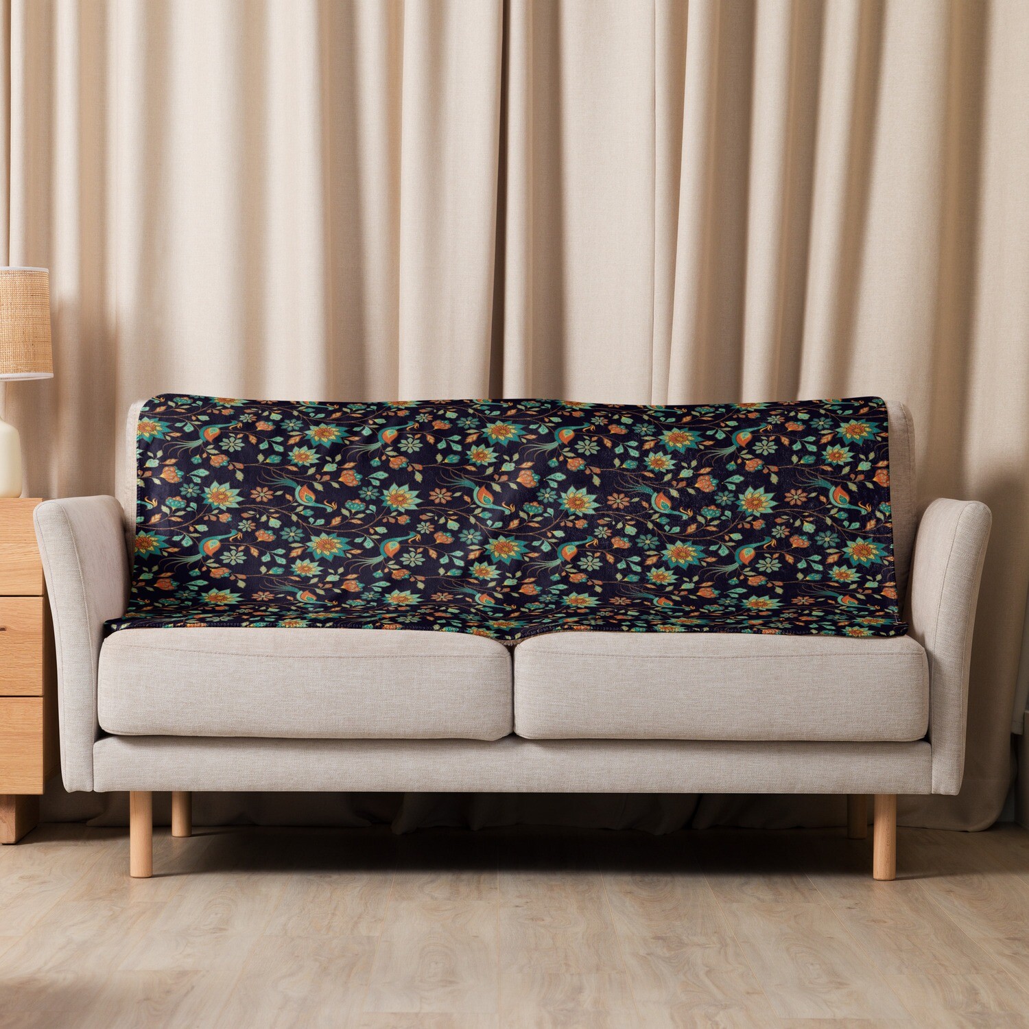 Dark Floral Bird Sherpa blanket