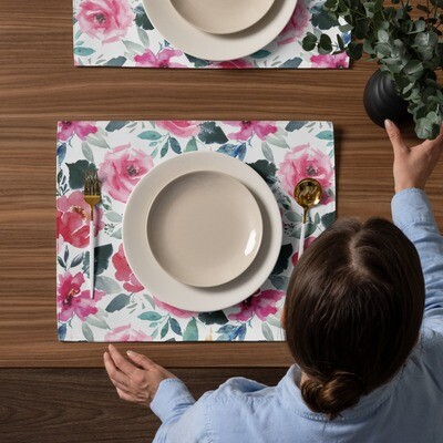 Pink Flowers on White Placemat Set
