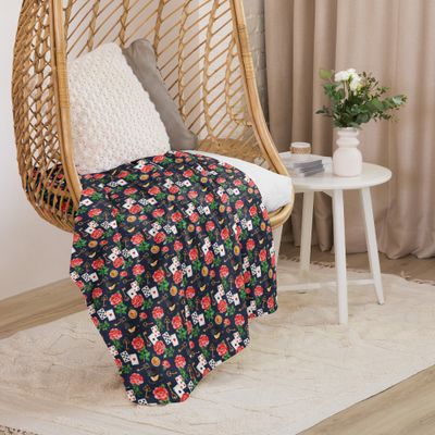 Dark Hatter Florals - Alice&#39;s Adventures in Wonderland Patterned Sherpa Blanket