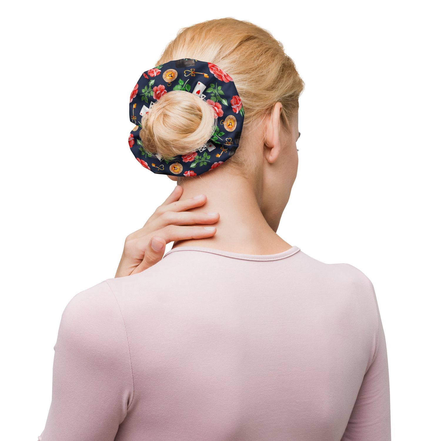 Dark Hatter Florals - Alice&#39;s Adventures in Wonderland Patterned Sustainable Scrunchie