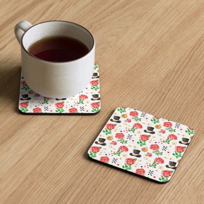 Light Hatter Florals - Alice&#39;s Adventures in Wonderland Patterned Cork-back coaster
