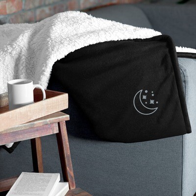 Grey Moon and Stars Premium Black Sherpa Blanket