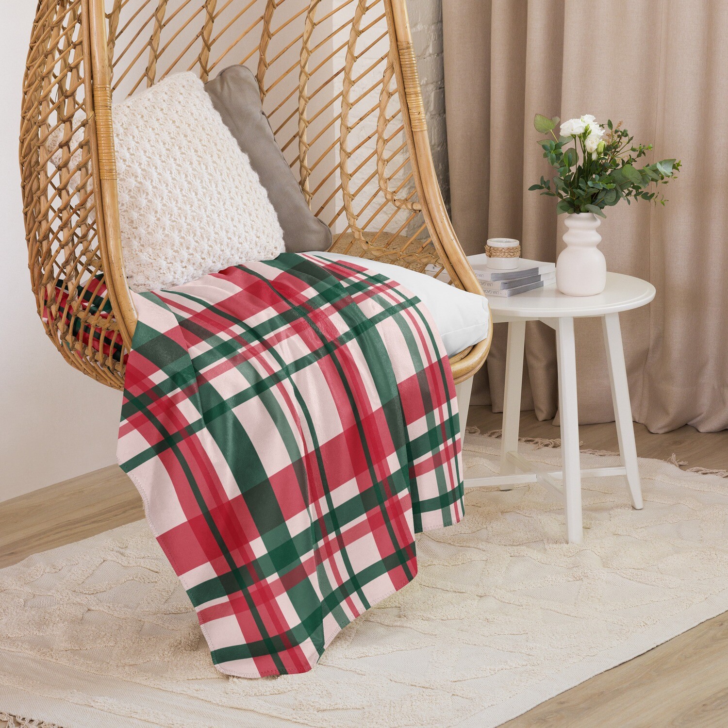 Holiday Plaid Sherpa Throw  Blanket