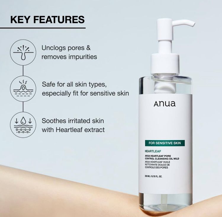 Anua Heartleaf Pore Cleansing Oil MILD, Sensitive Skin Face Wash, Oil Cleanser.