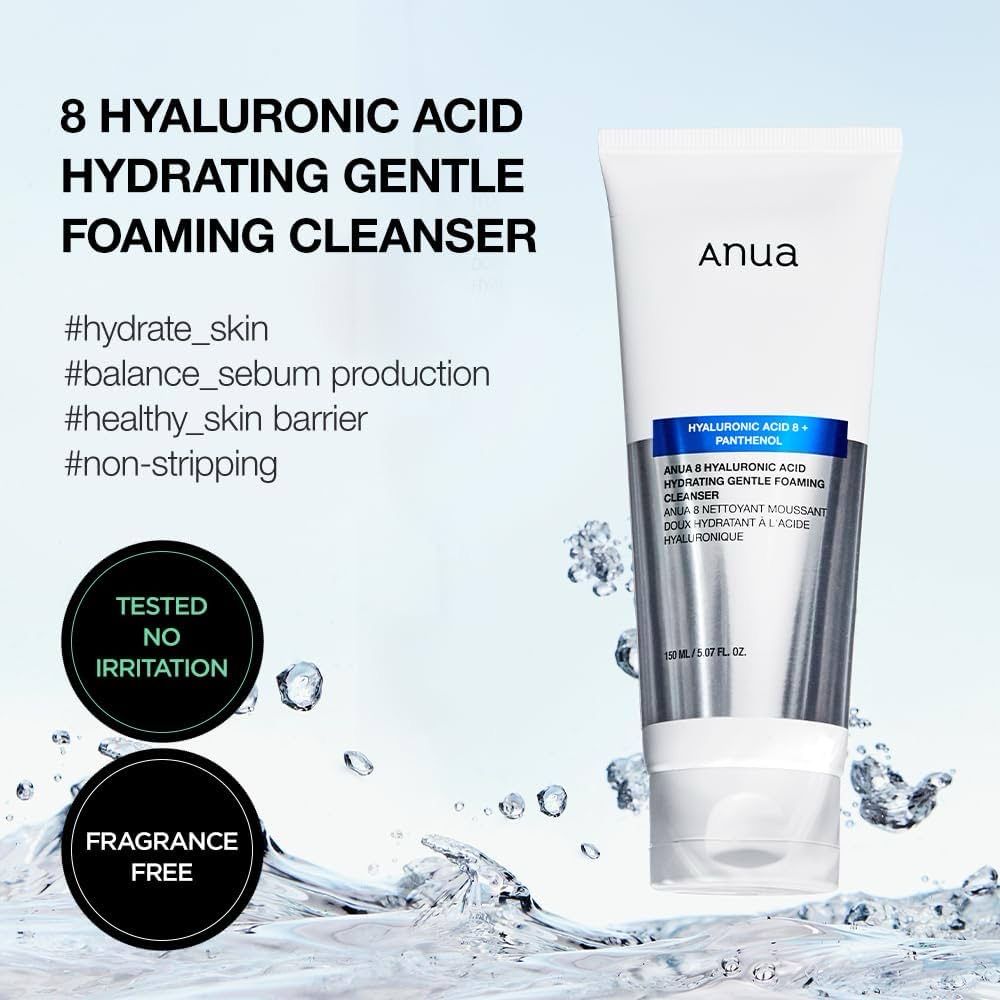 Anua 8 Hyaluronic Acid Hydrating Gentle Foaming Cleanser.