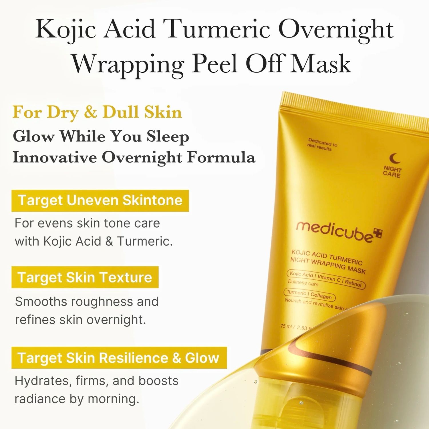Medicube Kojic Acid Tumeric Overnight Wrapping Peel Off Mask !✨