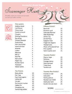 Bridal Shower Scavenger Hunt
