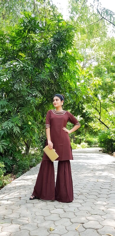 Nawabi crepe Kurta Sharara Set