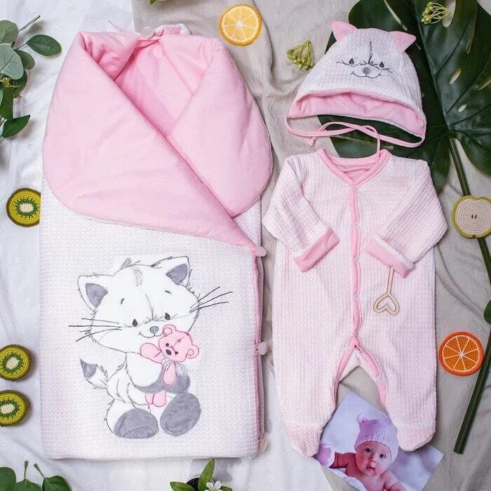 Комплект на выписку «Cute Kitty», (лето/ демисезон/зима), розовый
