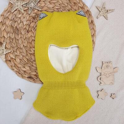 Шапка-шлем для девочки Ушки, жёлтый