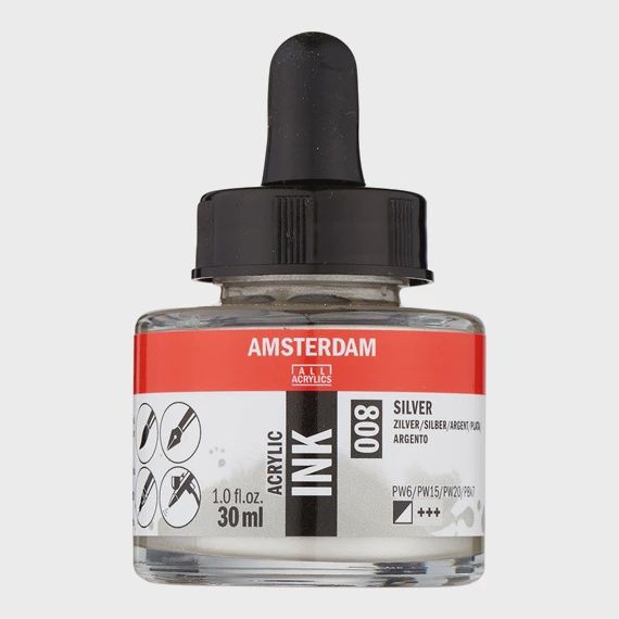 Acrylinkt fles 30 ml Zilver 800