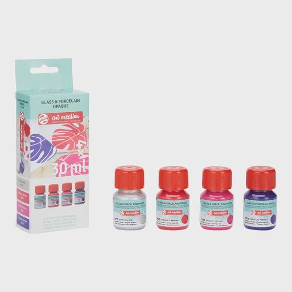Art Creat.Glas & Porselein Dekkend Set 4 x 30 ml Roze Zilver