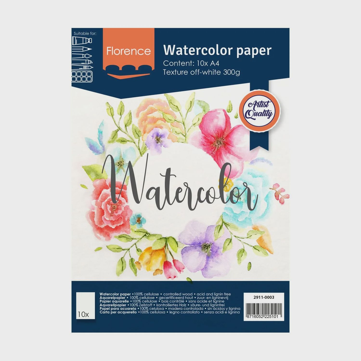 Florence • Aquarelpapier 300g Textuur A4 Off-White 10x