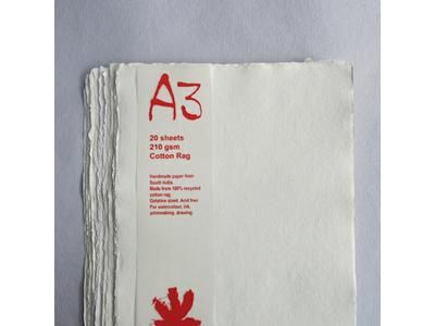 WHITE RAG PAPIER HANDGESCHEPT A3- 210GRAM MEDIUM 20VEL