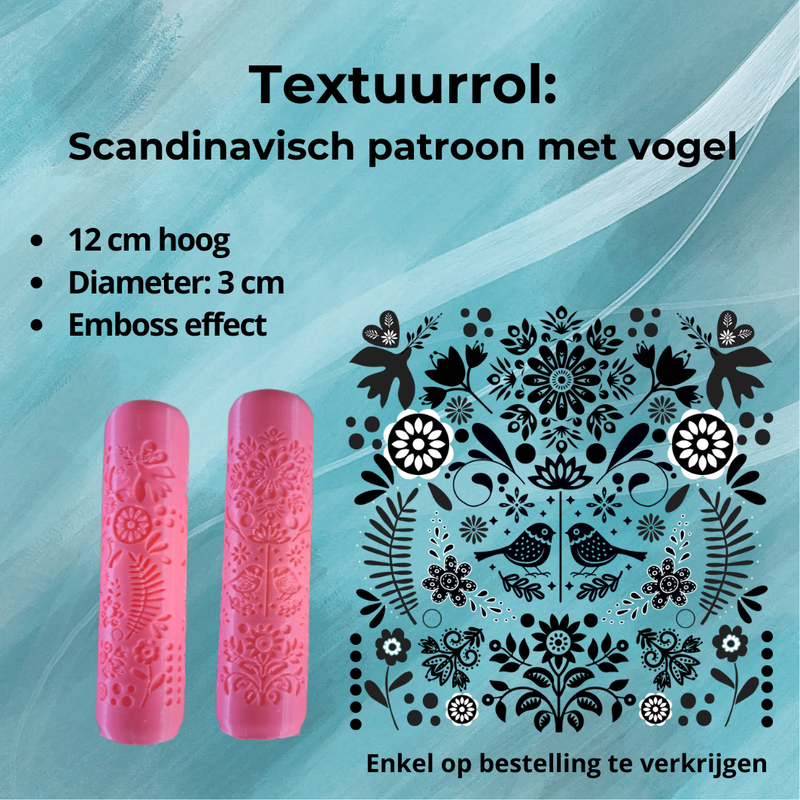 Textuurrol: Scandinavisch patroon met vogel