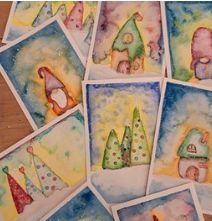Kant en klaar pakket Kerstkaarten in aquarel