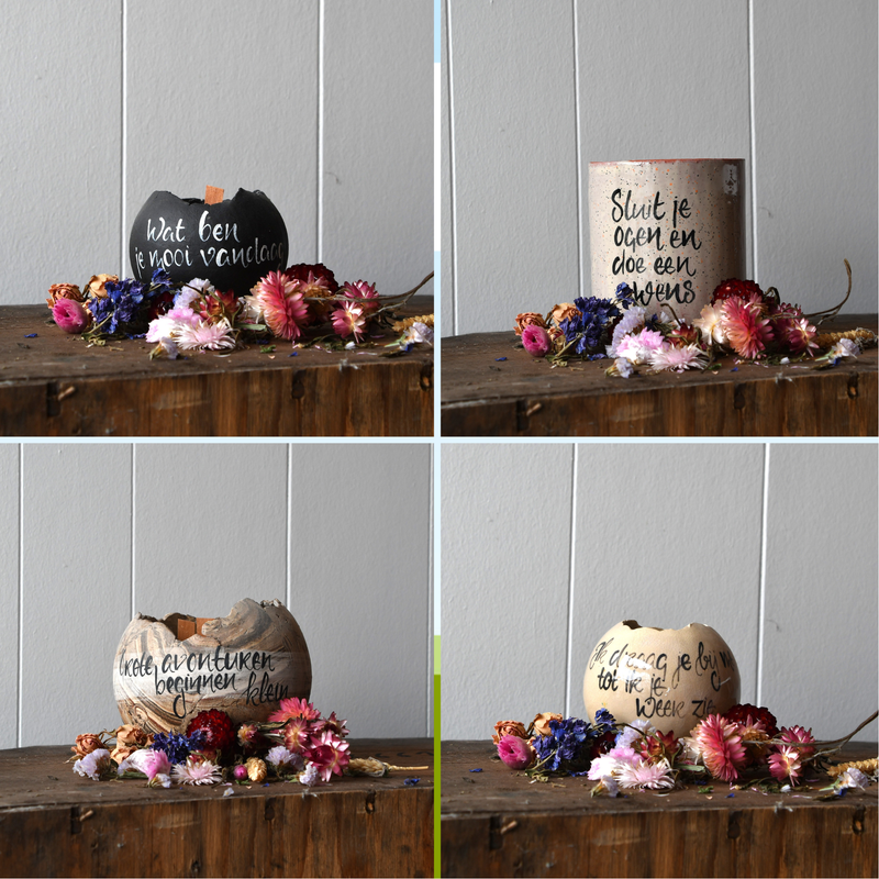 bol in keramiek opgevuld met kaars