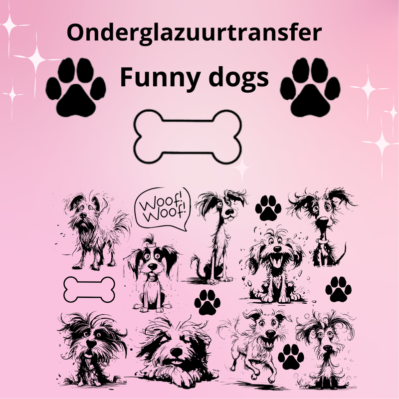 Onderglazuurtransfer A4: Funny dogs Onderglazuurtransfer A4: Funny dogs