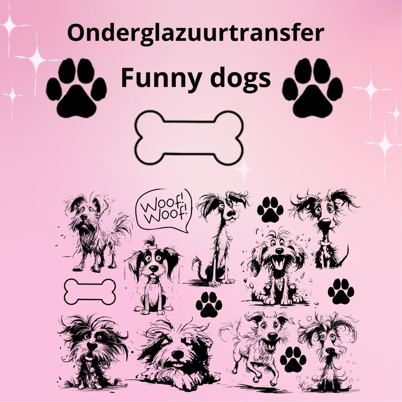 Onderglazuurtransfer A4: Funny dogs Onderglazuurtransfer A4: Funny dogs