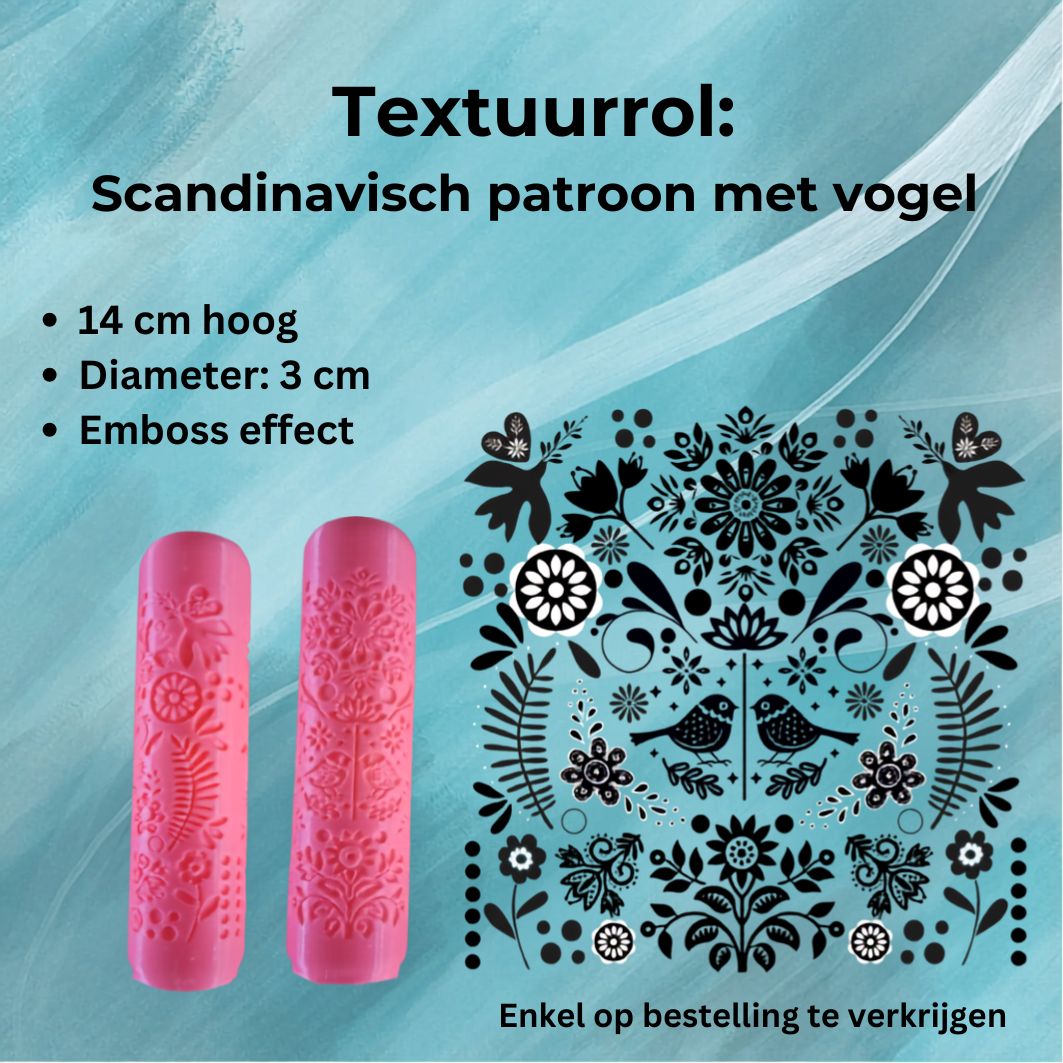 Textuurrol: Scandinavisch patroon met vogel