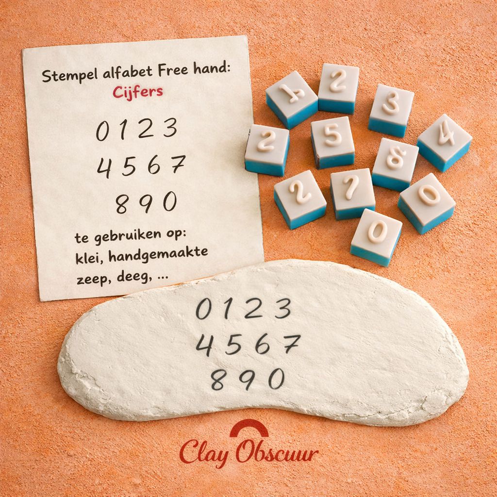 Stempel Alfabet Freehand script cijfers 10 stuks