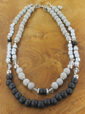 Double strand wooden bead necklace