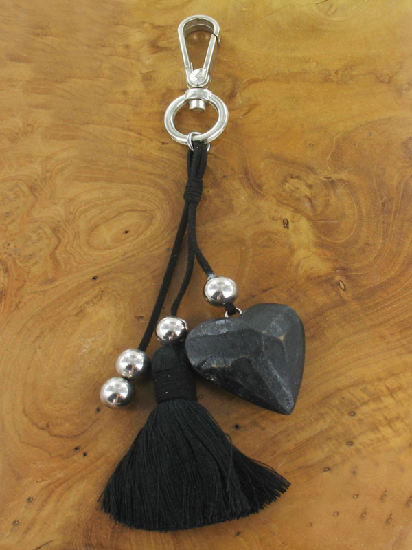 Black Wooden Heart Bag Charm/Keyclip