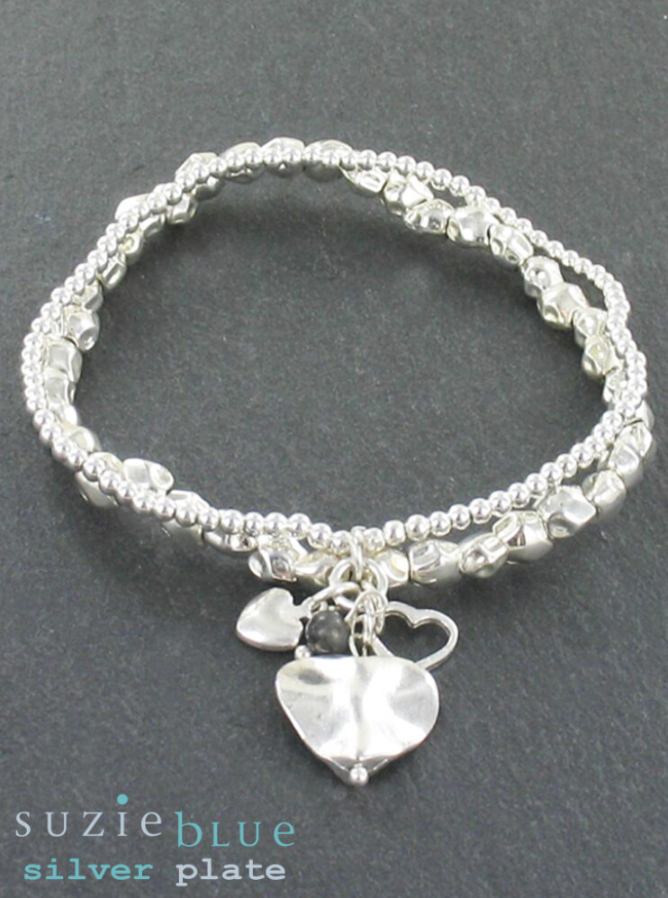 Silver Plated Elasticated 2 Strand Bracelet with Charms