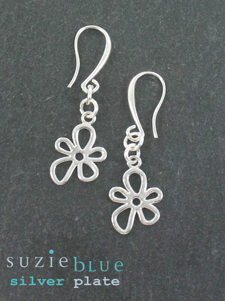 Silver Plated Earrings with Flower charm