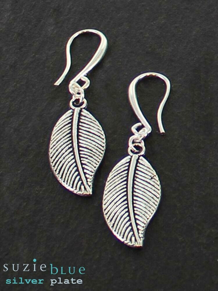 Silver Plated Earrings with Leaf charm