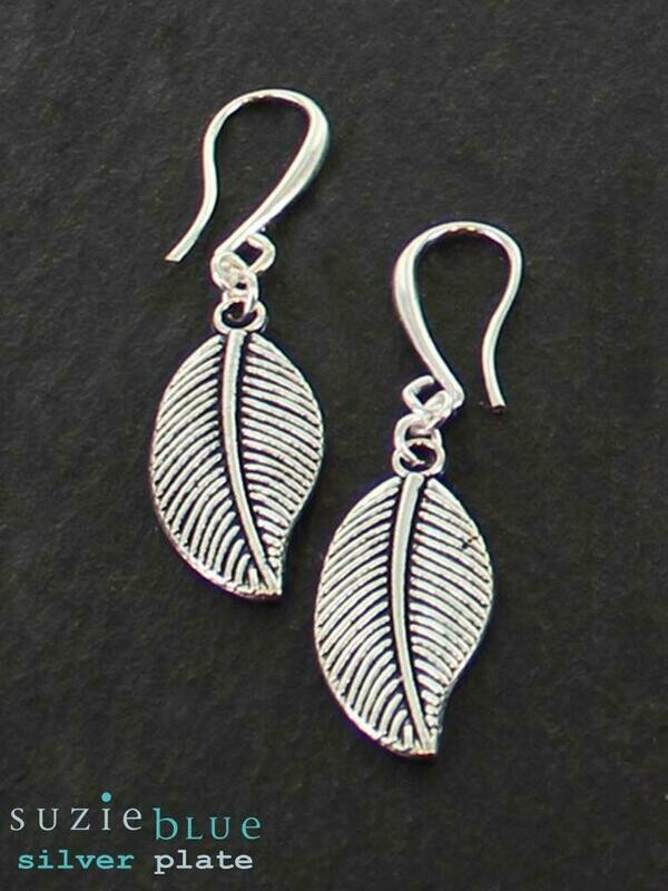 Silver Plated Earrings with Leaf charm