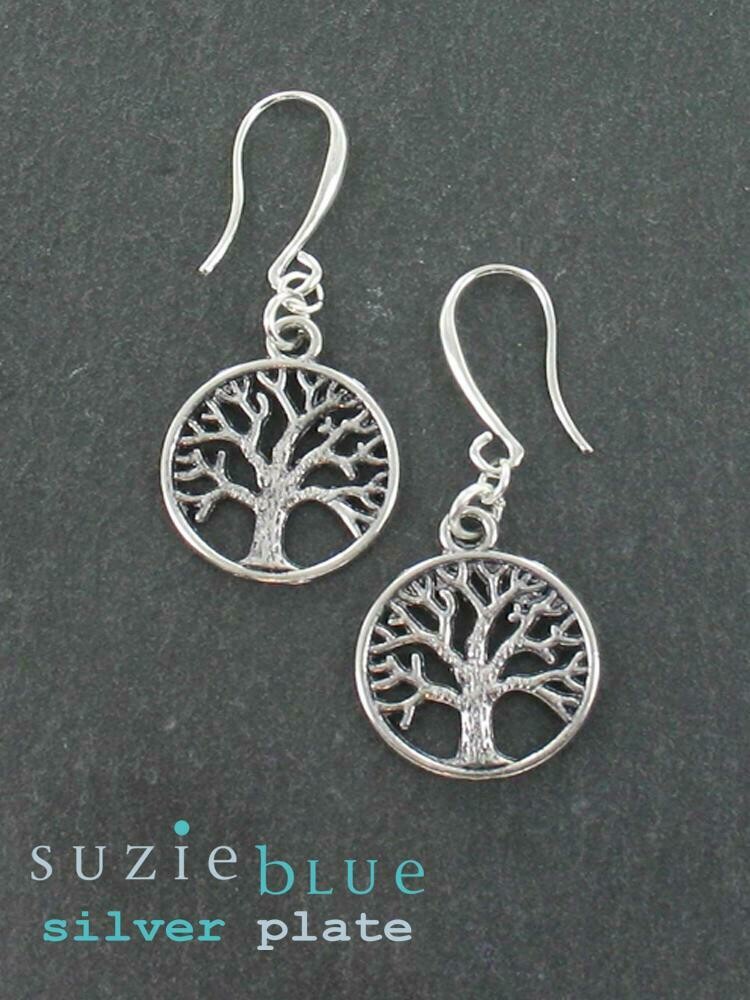 Silver Plated Earrings with Tree of Life Charm