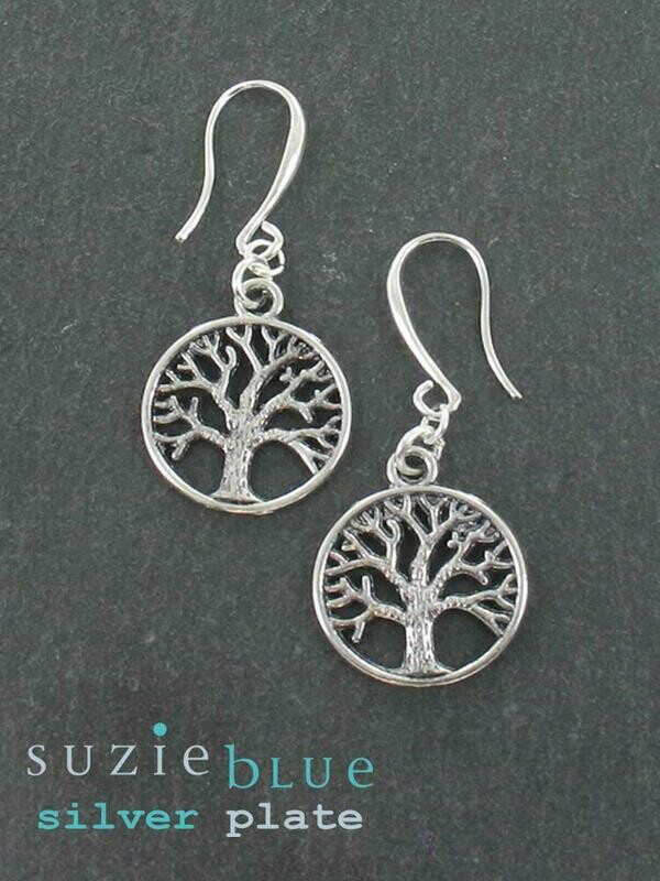 Silver Plated Earrings with Tree of Life Charm