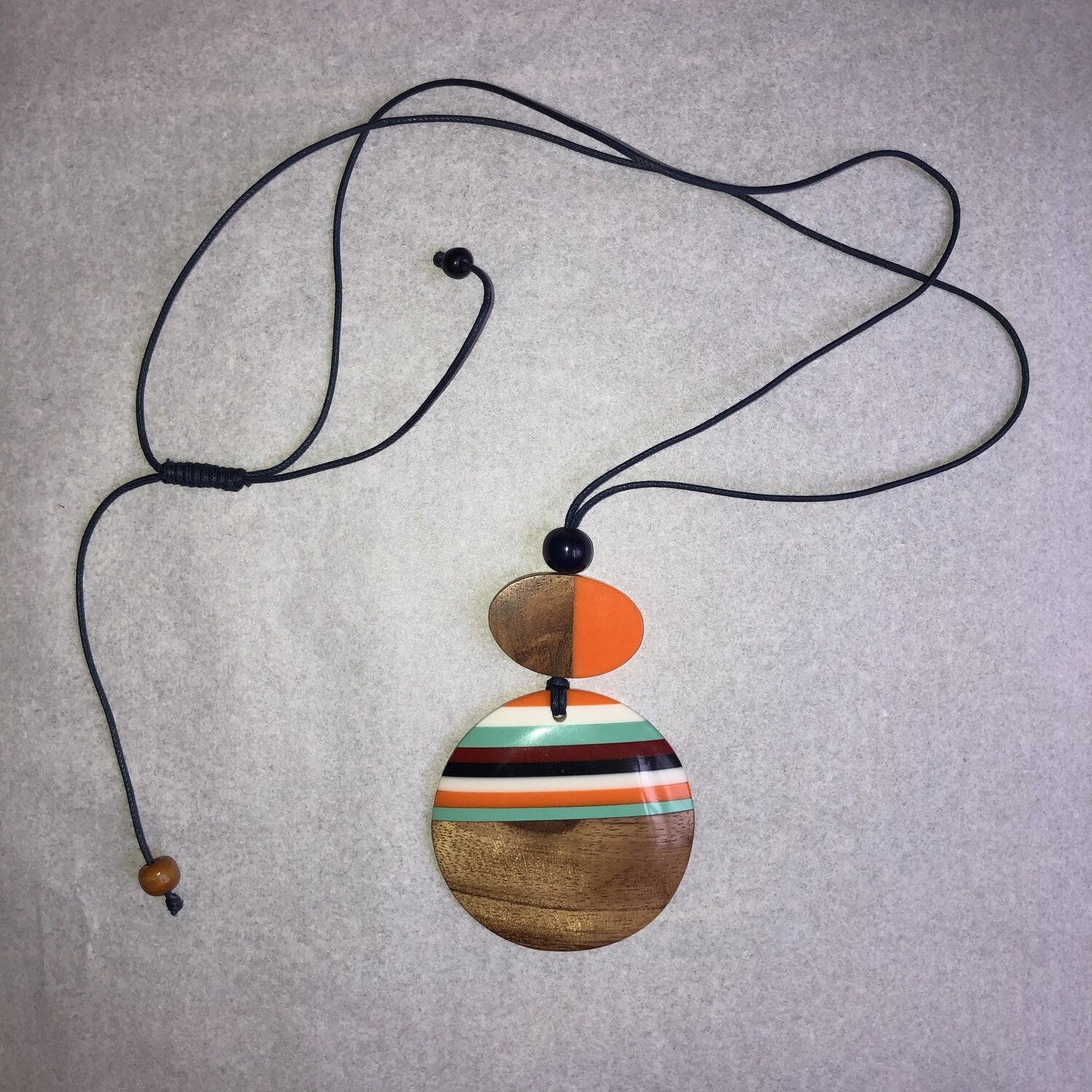 Resin and Wood Disc Pendant Necklace - Long