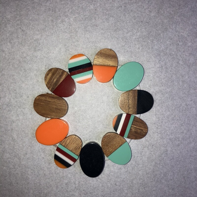 Resin and Wood Oval Bracelet
