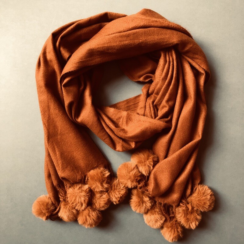 Pom Pom Scarf in Camel